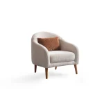 Troyas modern accent armchair with a curved backrest and textured ivory fabric, featuring an elegant sculptural design for a cozy living room corner – SofaTurkey.