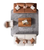 A harmonized Troyas sofa set showcasing a visual dialogue between warm terracotta and ivory tones, featuring matching organic curved silhouettes in a luxury contemporary setting – SofaTurkey.