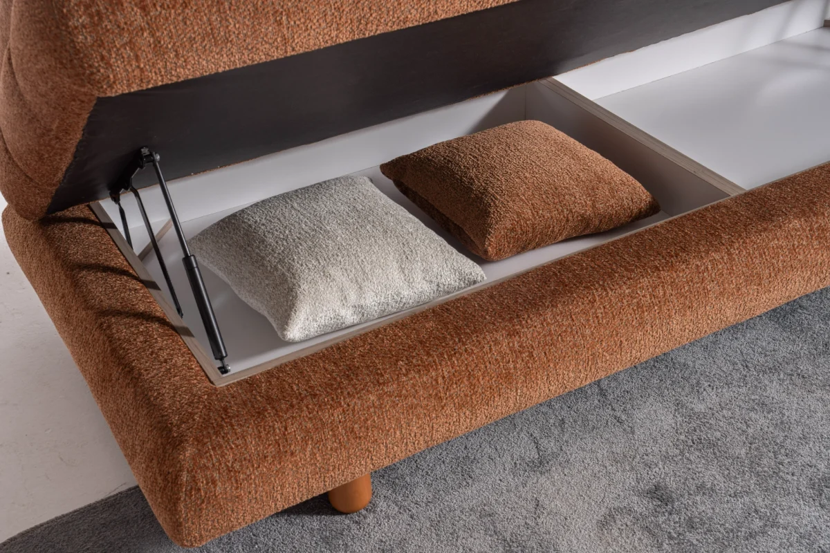 Modern living room featuring the Troyas sofa set in a warm terracotta hue, showcasing soft curves and a textured finish for a cozy, contemporary aesthetic – SofaTurkey.