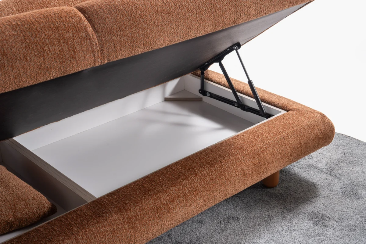 Modern living room featuring the Troyas sofa set in a warm terracotta hue, showcasing soft curves and a textured finish for a cozy, contemporary aesthetic – SofaTurkey.