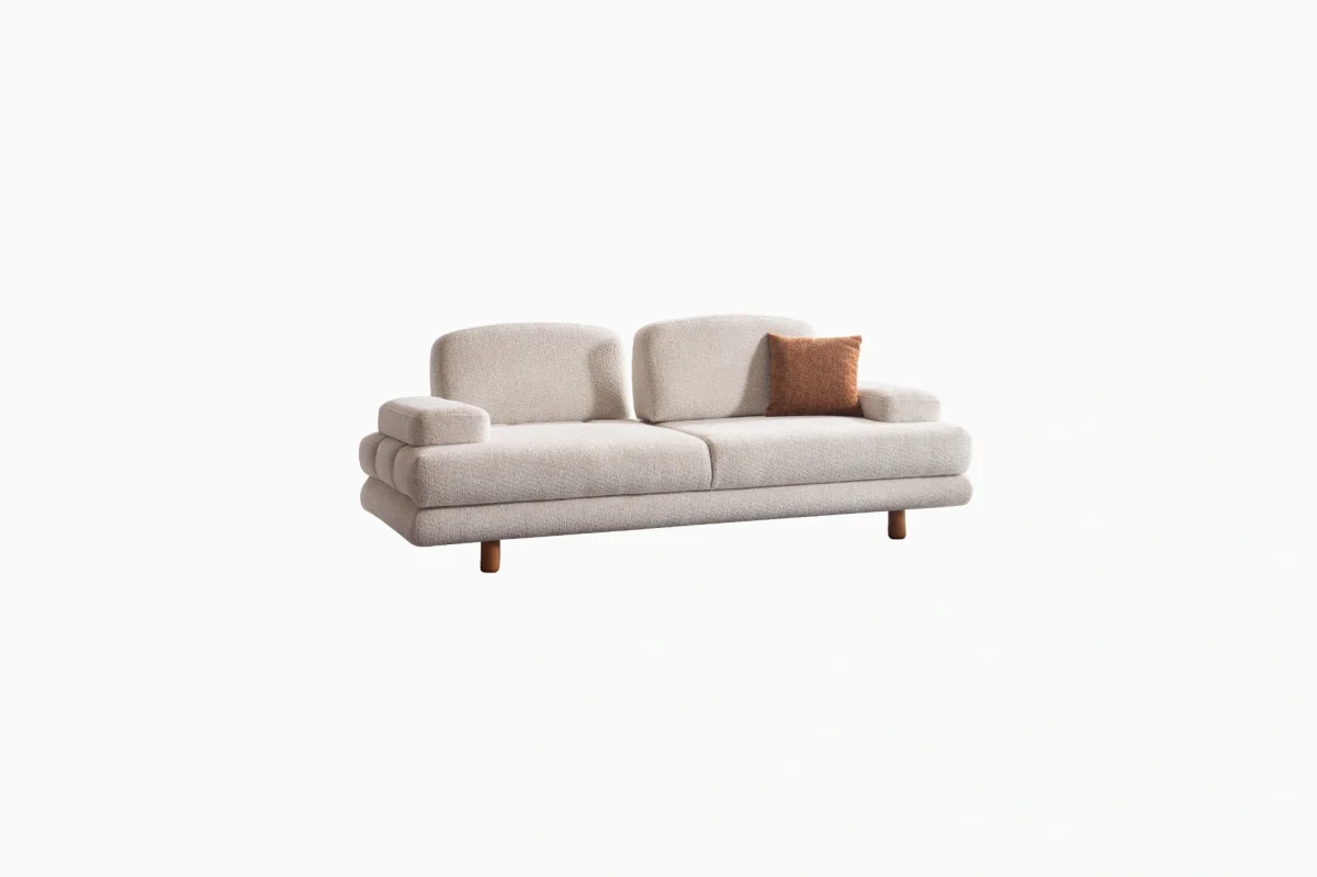 Troyas modern sofa set featuring a curved silhouette and rich textured fabric in terracotta and ivory cream, styled for a luxury contemporary living room – SofaTurkey.