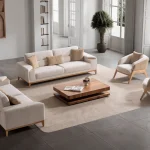 Velora Set Sofa featuring two modern mechanism sofas and two tub-style armchairs arranged in a spacious living room setting.