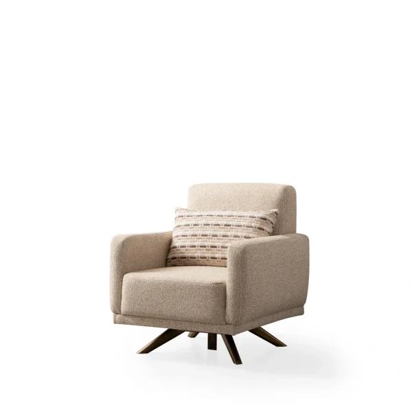 The Vento Armchair is designed to be the perfect relaxation corner in your home. Combining architectural precision with inviting softness, this armchair features a unique base that offers both functionality and superior aesthetics. The textured, premium upholstery has been carefully selected to provide a warm and tactile experience while maintaining the durability needed for daily use.