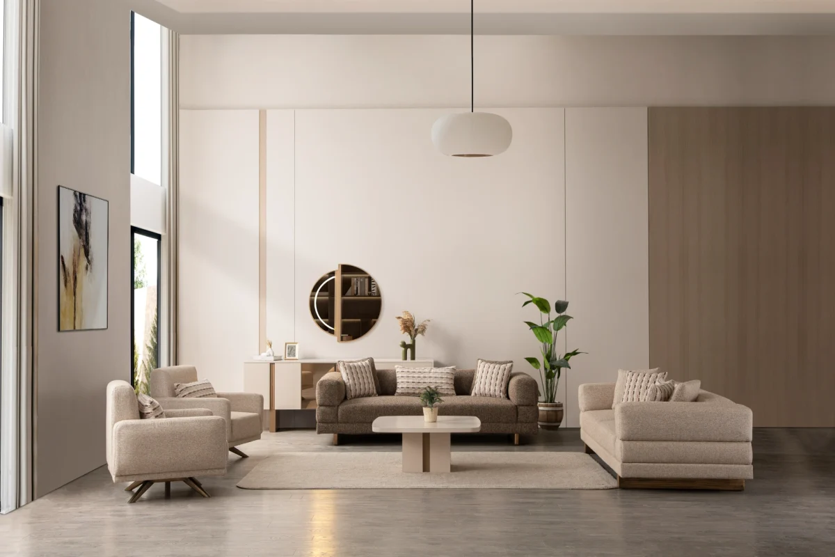 Experience the perfect blend of minimalist aesthetics and superior comfort. The Vento Sofa Set is designed for stylish European homes and is crafted from highly durable, premium textured fabric.