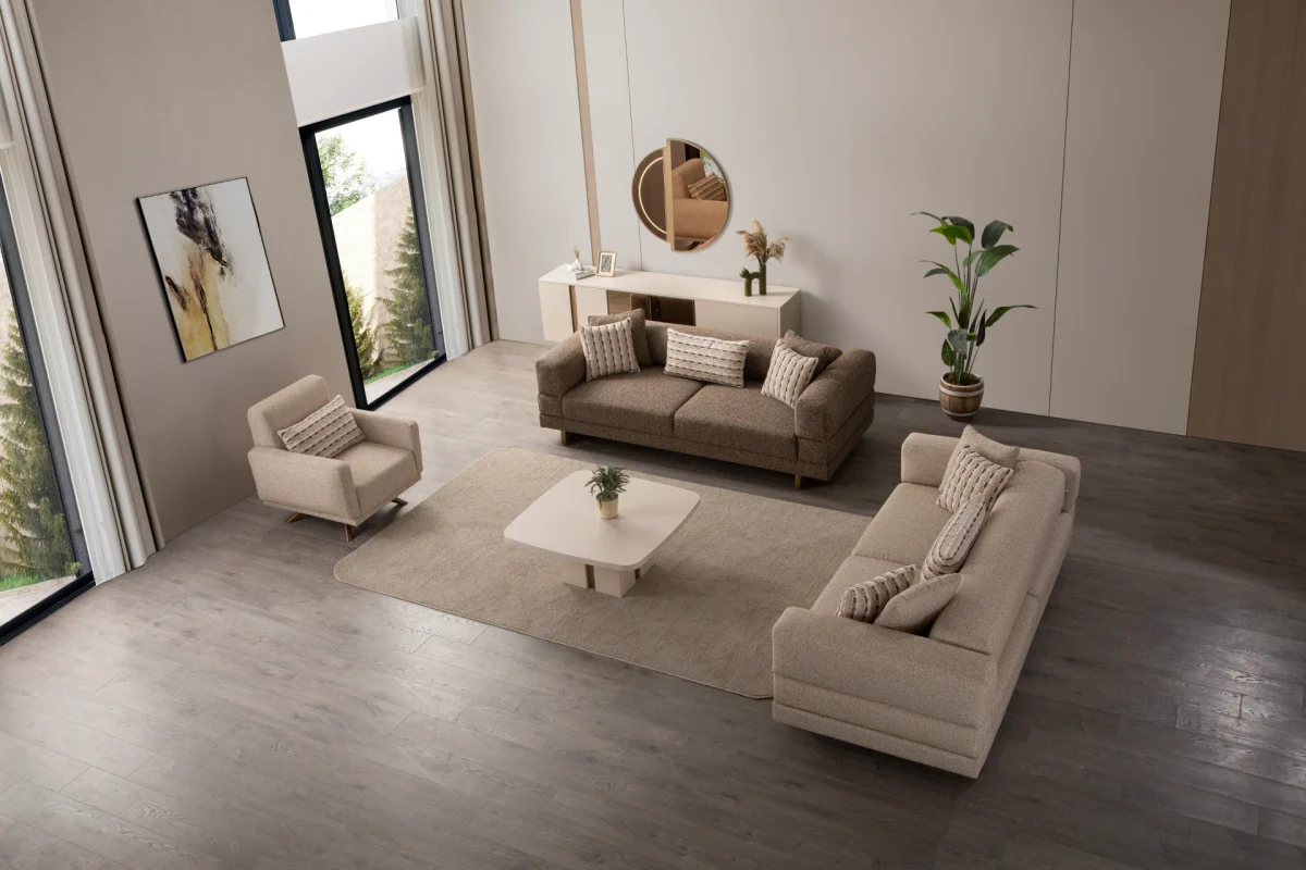 Experience the perfect blend of minimalist aesthetics and superior comfort. The Vento Sofa Set is designed for stylish European homes and is crafted from highly durable, premium textured fabric.