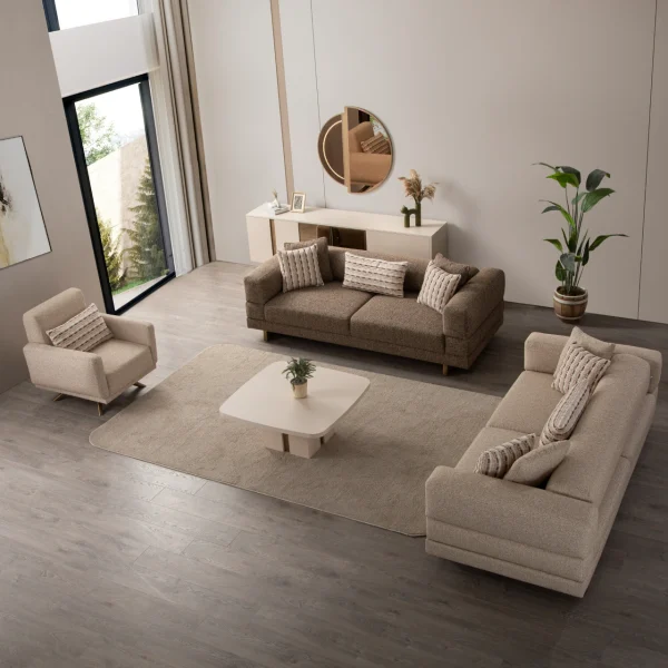 Experience the perfect blend of minimalist aesthetics and superior comfort. The Vento Sofa Set is designed for stylish European homes and is crafted from highly durable, premium textured fabric.
