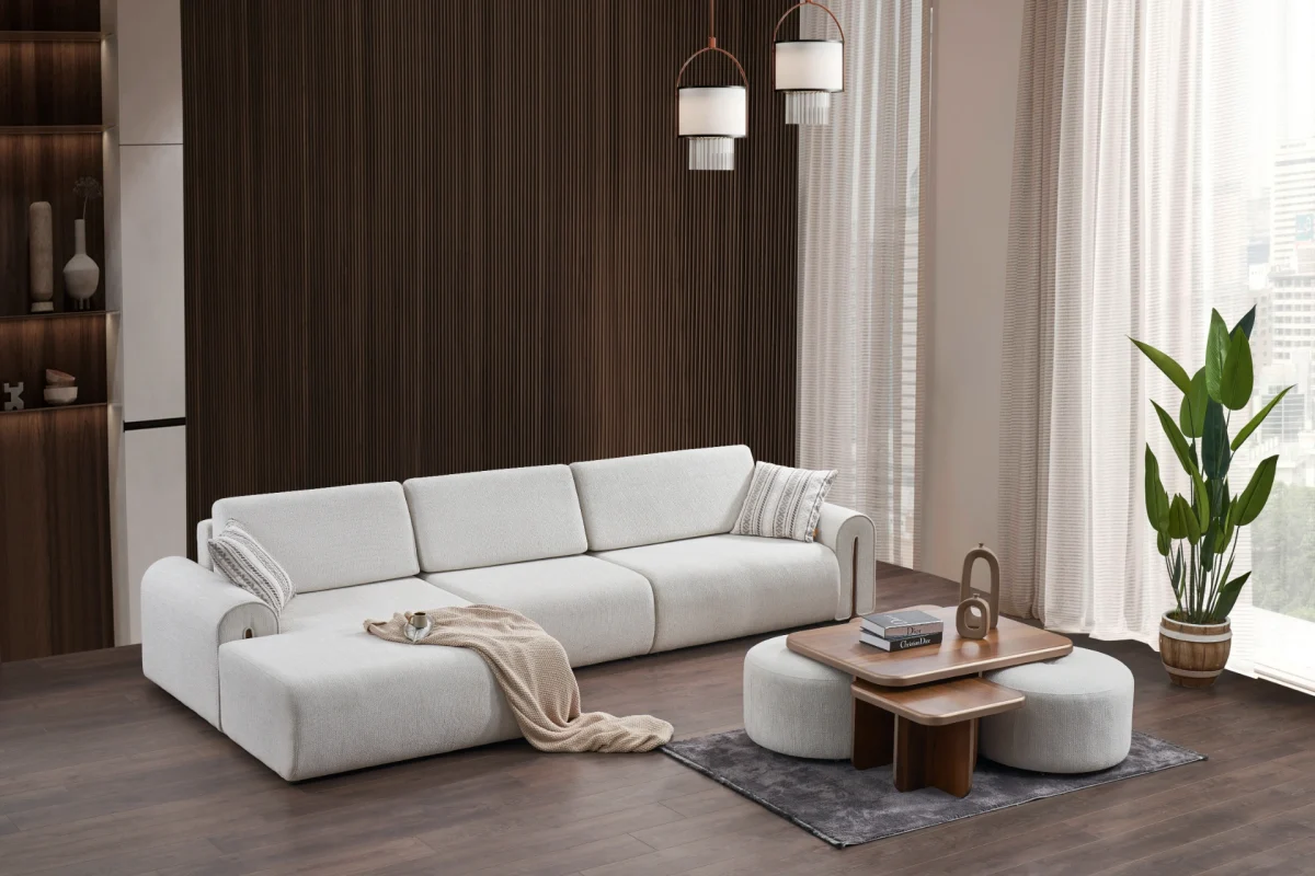 The Vogue Corner Sofa Set defines modern luxury with its soft fabric and sophisticated modular design. It's the perfect blend of comfort and high-end aesthetics for your home.