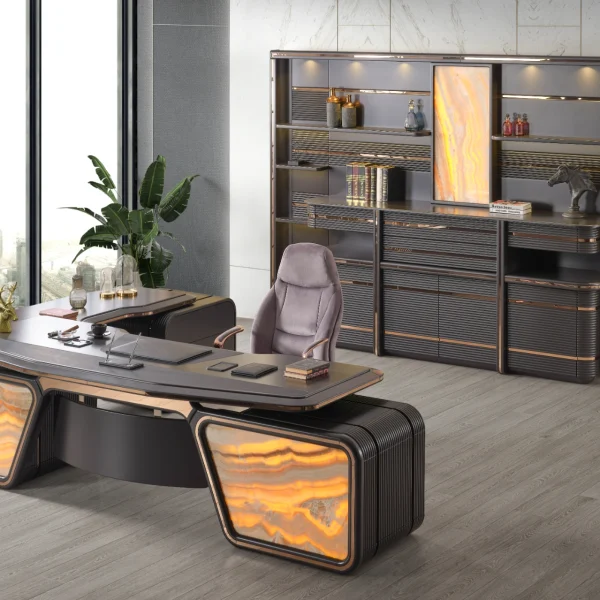 Dominate your workspace with the Zenith Office Set. Featuring a magnificent executive desk and premium upholstery, it represents the pinnacle of professional luxury.