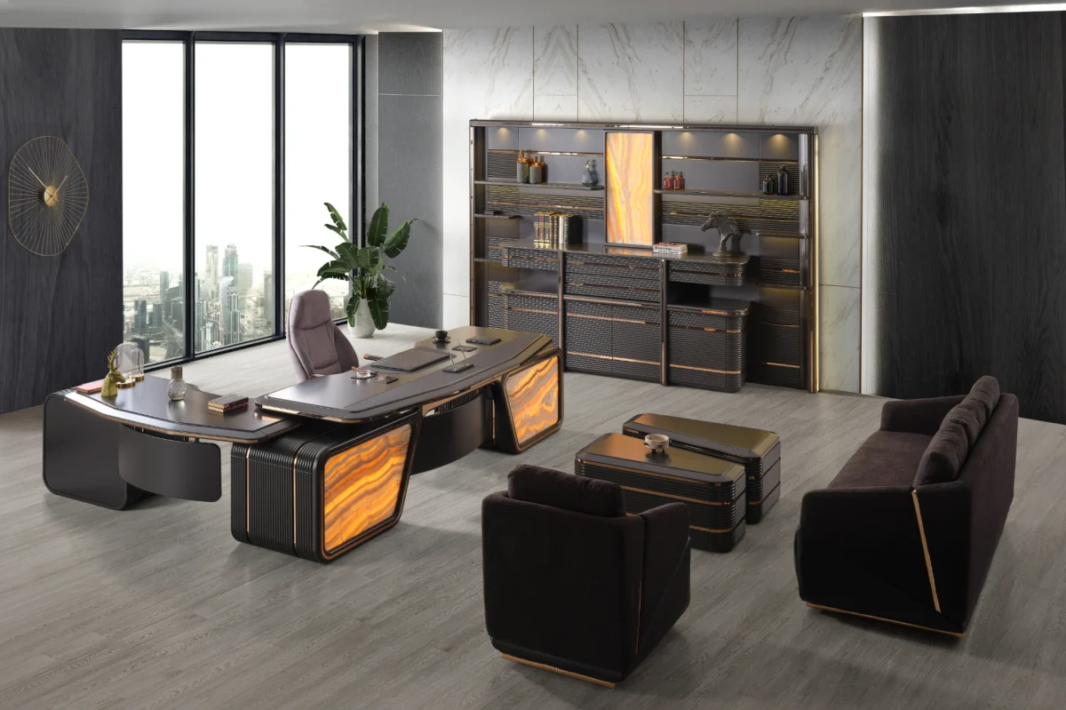 Dominate your workspace with the Zenith Office Set. Featuring a magnificent executive desk and premium upholstery, it represents the pinnacle of professional luxury.