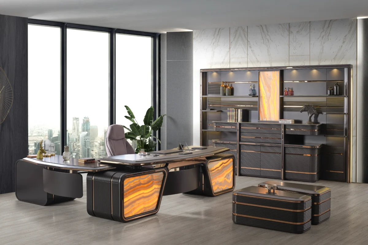 Dominate your workspace with the Zenith Office Set. Featuring a magnificent executive desk and premium upholstery, it represents the pinnacle of professional luxury.