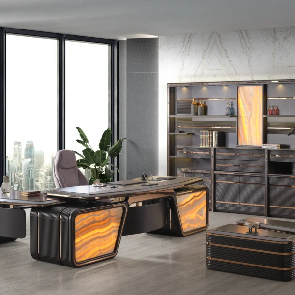 Dominate your workspace with the Zenith Office Set. Featuring a magnificent executive desk and premium upholstery, it represents the pinnacle of professional luxury.