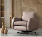Mercury Manual Recliner modern dusty rose single armchair featuring rounded armrests, high back support, and a black star-shaped swivel base.