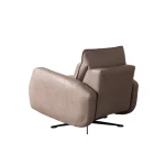Mercury Manual Recliner modern dusty rose single armchair featuring rounded armrests, high back support, and a black star-shaped swivel base.